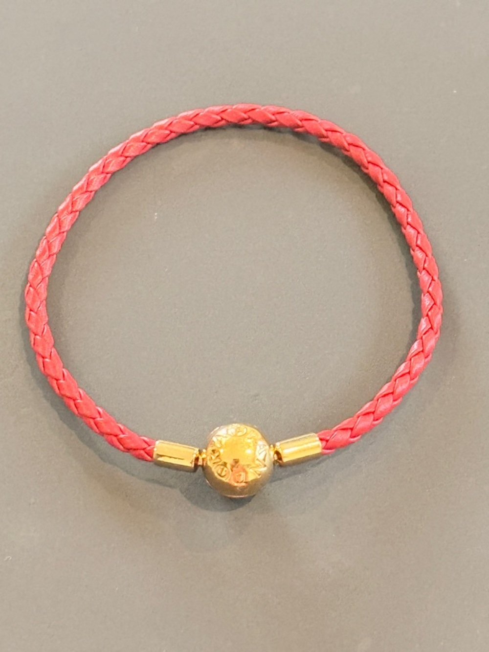 Pandora Red Braided Leather Bracelet with Gold Plated Clasp